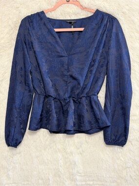 Dynamite Womens Jacquard Dark Floral Peplum Top Size M Blue Whimsigoth Romantic